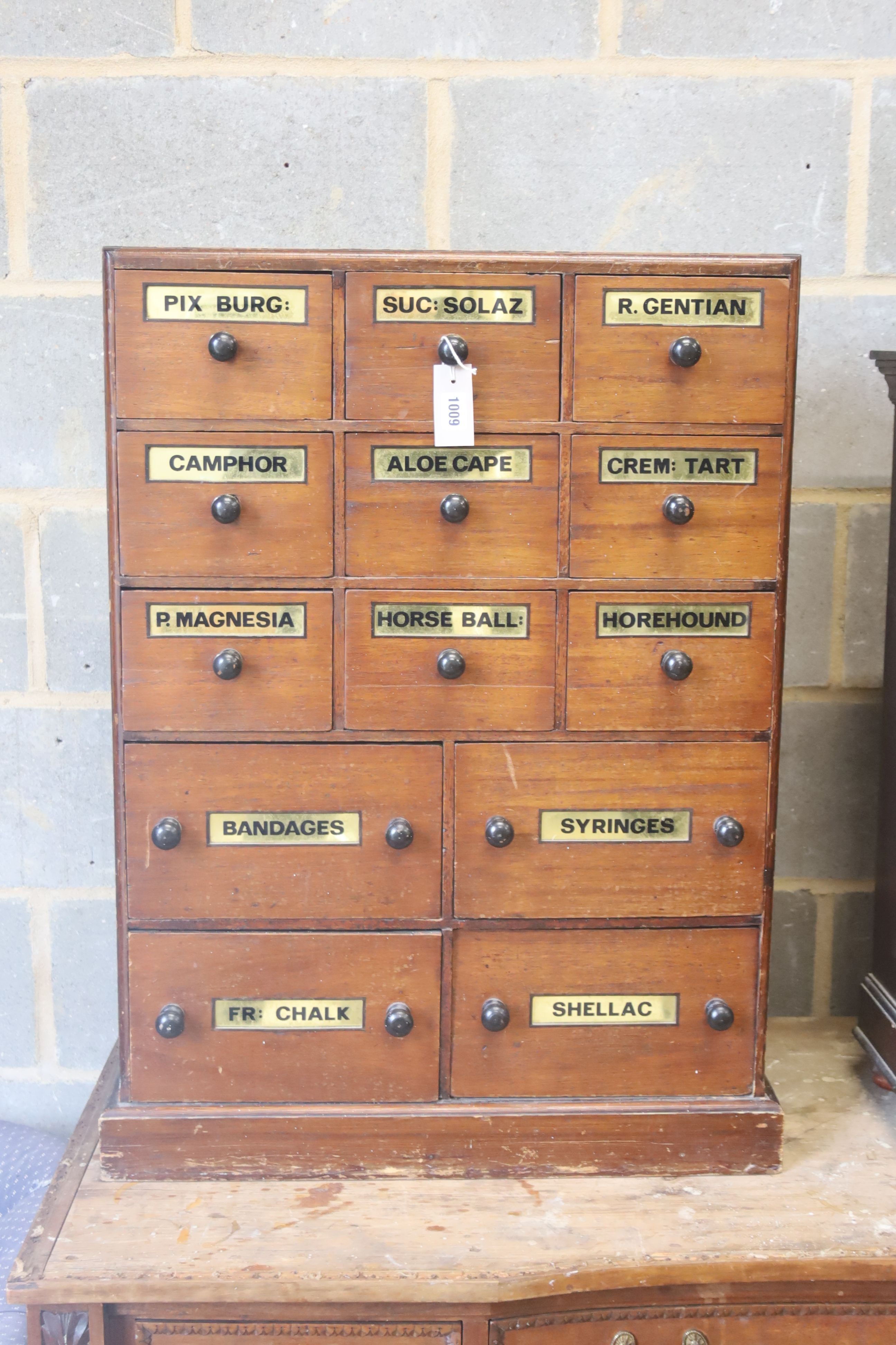 A Victorian style mahogany apothecary chest, width 60cm, depth 25cm, height 85cm